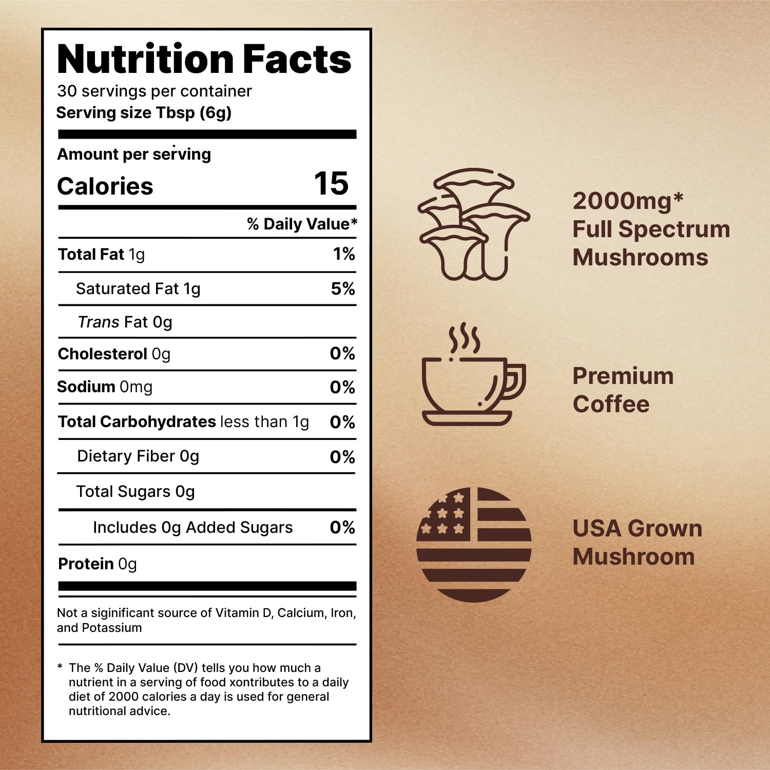 Kate Naturals Mushroom Coffee Instant (30 Servings, 6.35oz) Organic Lion's Mane, Chaga, Cordyceps, Red Reishi, Turkey Tail, Shiitake & Agave Inulin