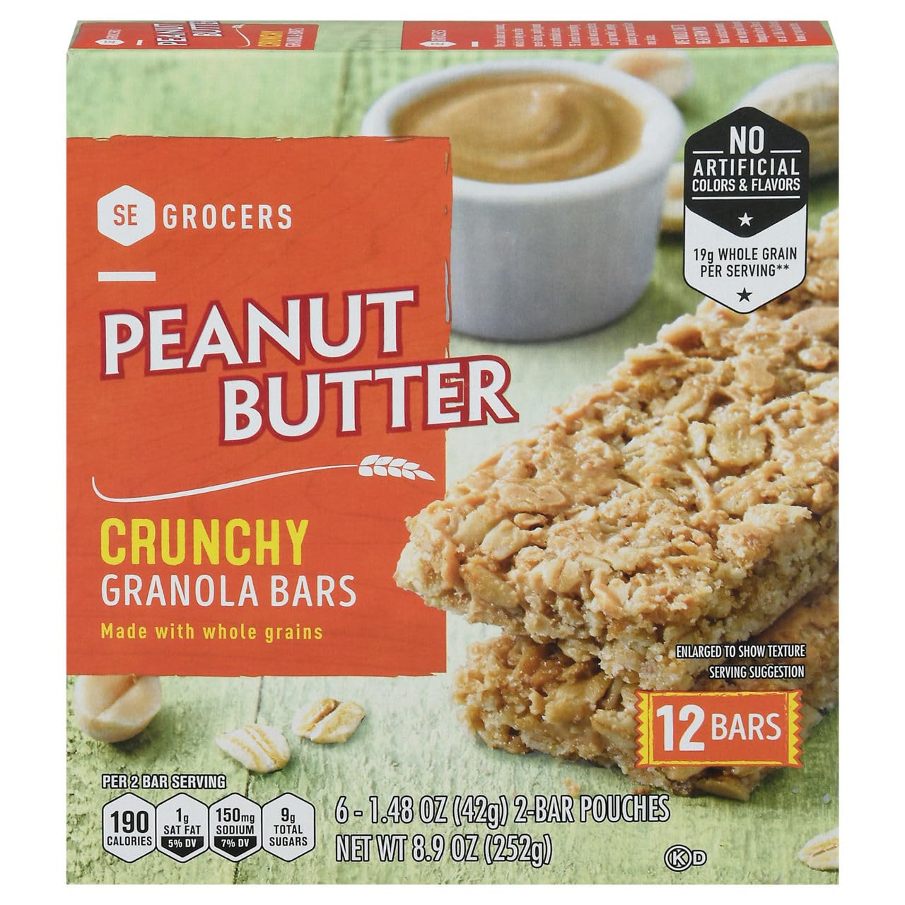 SE Grocers, Peanut Butter Crunchy Granola Bars, 8.9 Ounce