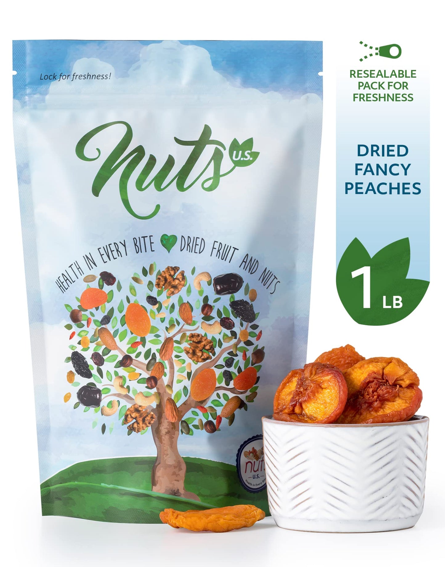 NUTS U.S. - Dried Fancy Peaches | Natural Snack | Fruity Aroma| No Added Sugar and Non GMO | Vegan and Gluten Free | Packed in a Resealable Bag!!! (1