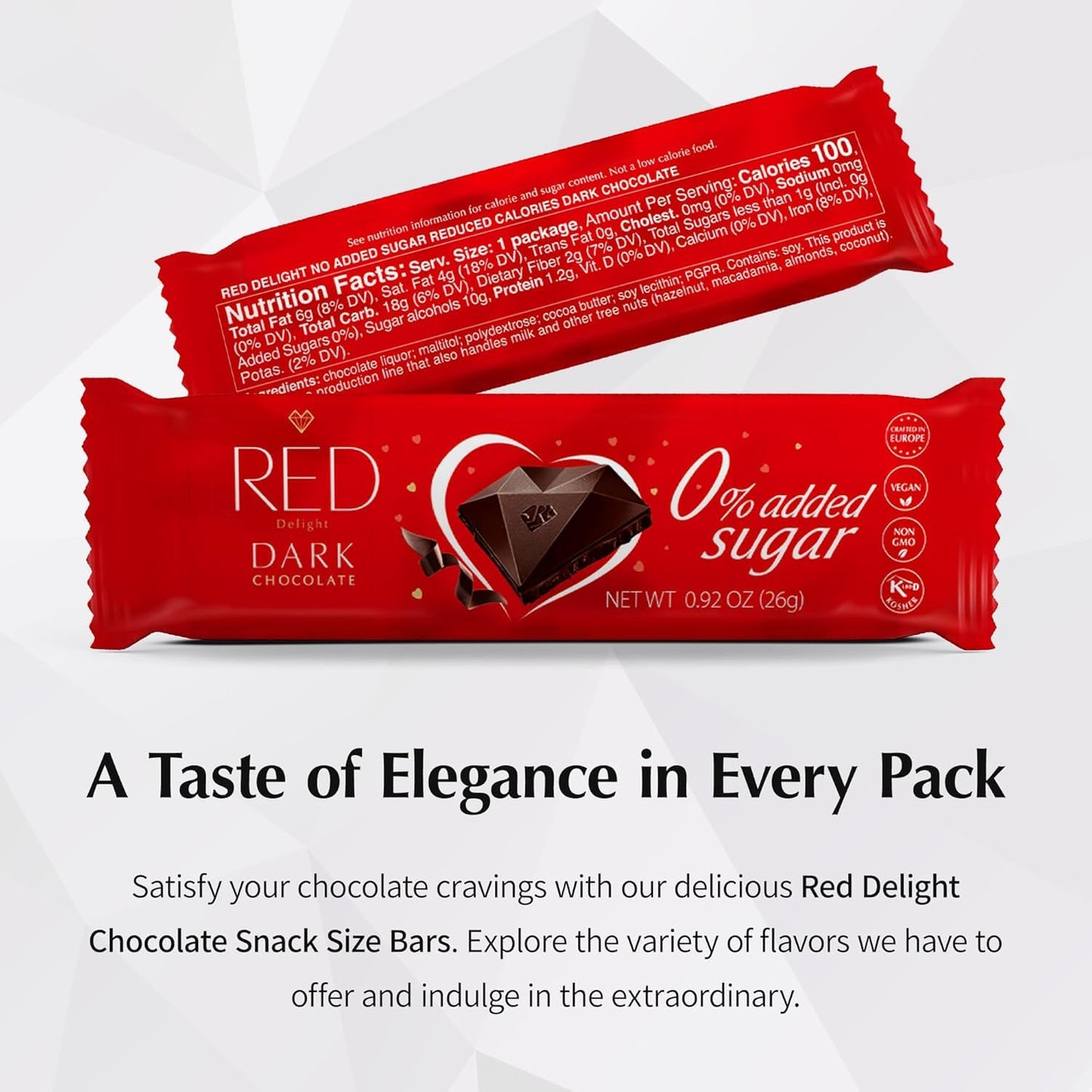Red Delight Dark Chocolate Snack Size Bars - 0.92 oz, Pack of 24, Diamond-Shaped Keto Chocolate Bars - Keto Candy - Birthday Gift with 14” Plush Teddy