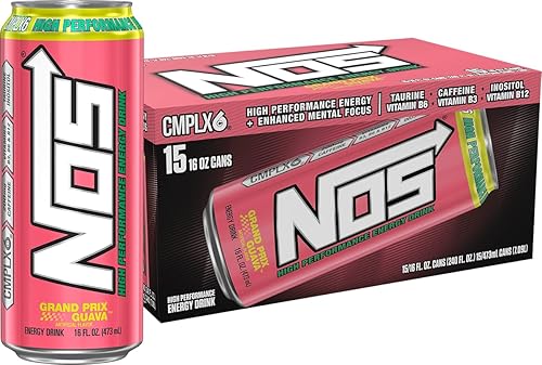 NOS Grand Prix Guava: High Performance Energy Drink. 16 Fl oz (Pack of 15)