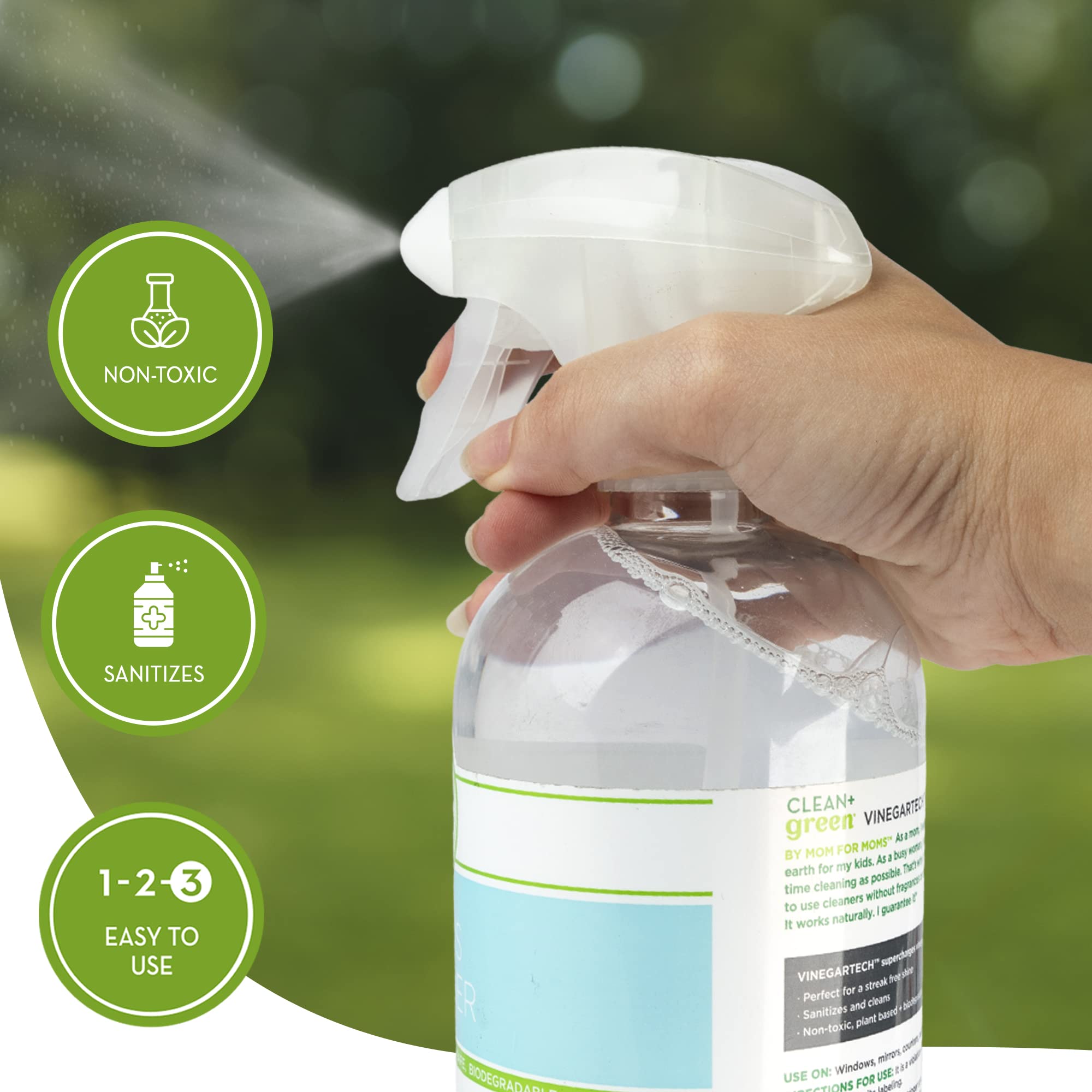 Clean+Green VinegarTech Stainless Steel Cleaner to Remove Residue, Fingerprints and Smudges, 24 Fl Oz - Eco-Friendly, Plant-Based Vinegar Spray