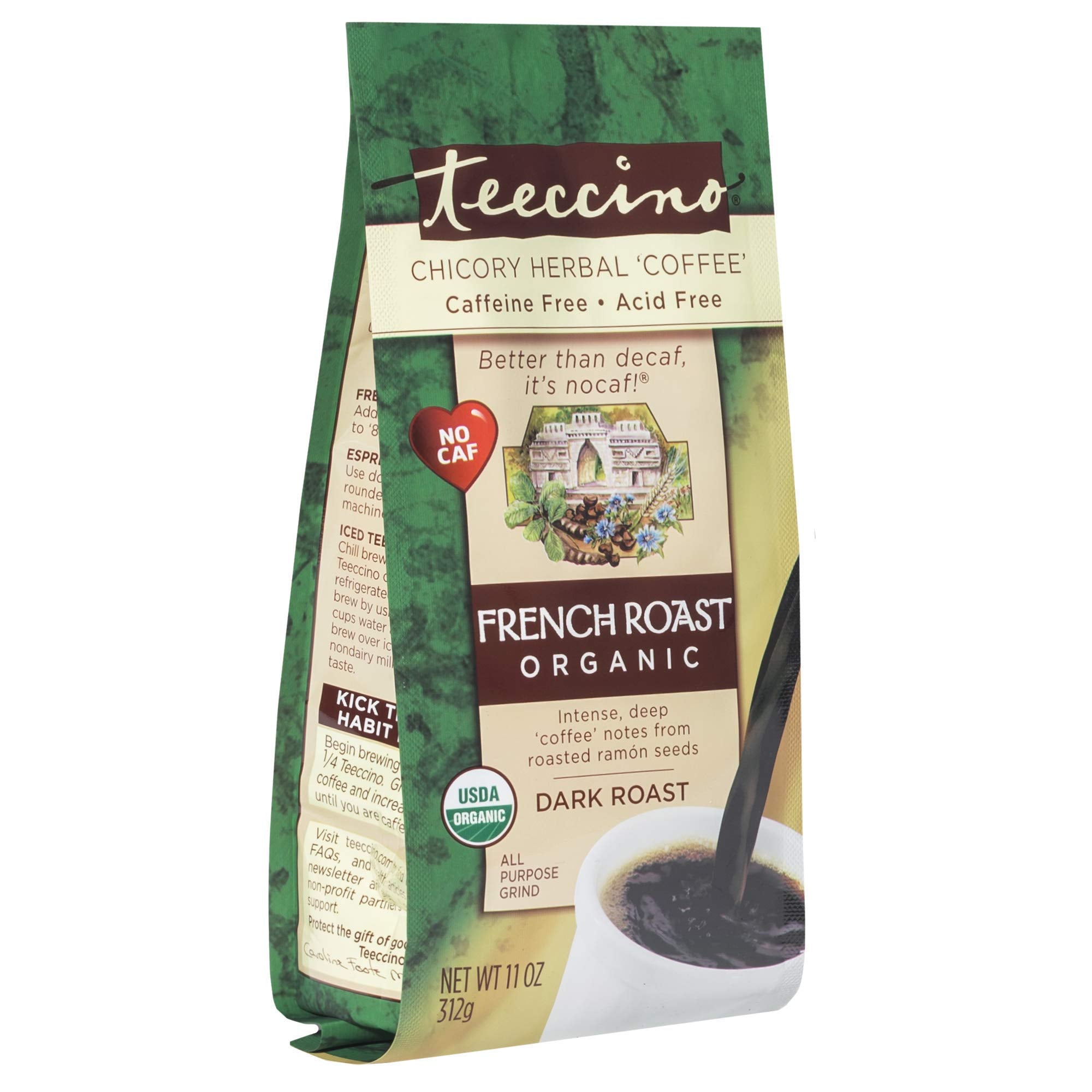Teeccino Caffeine Free Herbal Coffee - Maya Chocolate - 11 oz (Pack of 6)