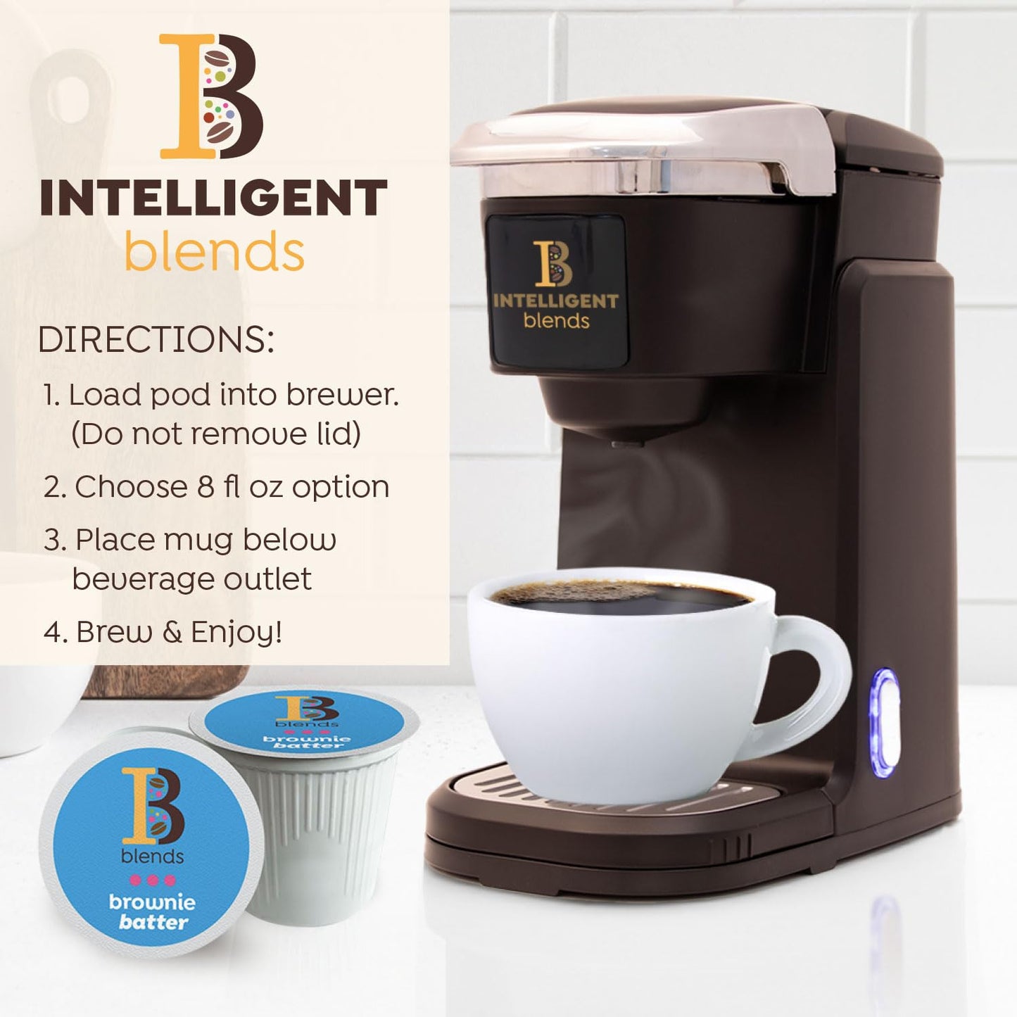 Intelligent Blends Brownie Batter Flavored Coffee Pods, 16 ct, Medium Roast Single Serve Pods - 100% Arabica Coffee, Compatible with Keurig K Cups