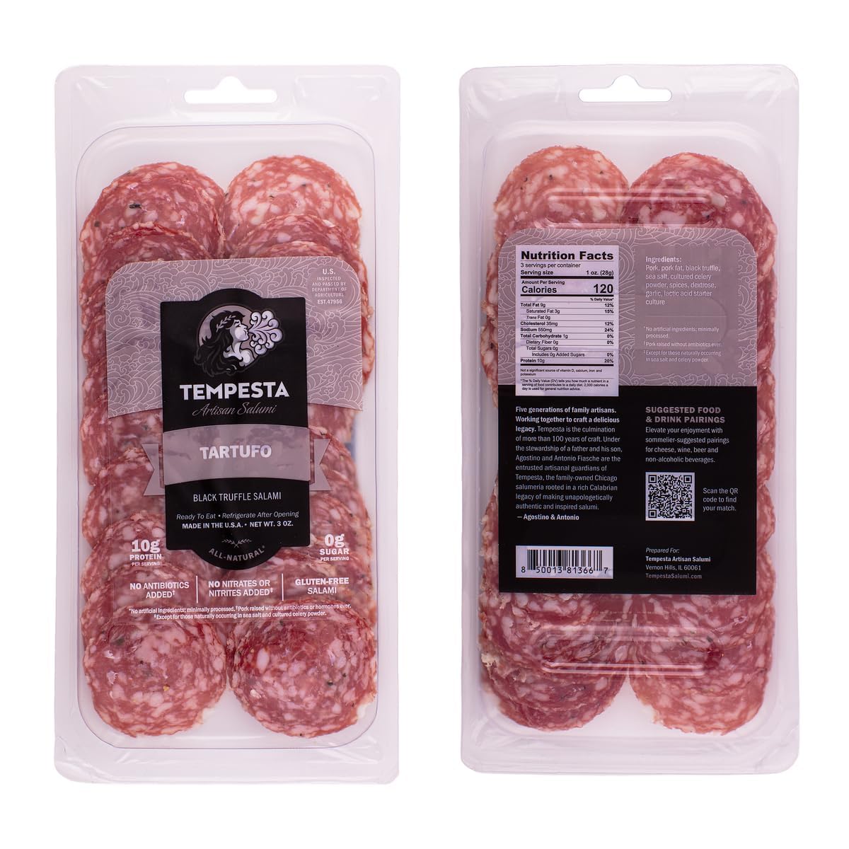 Tempesta TARTUFO Black Truffle Salami, 3 OZ (Pack of 6)
