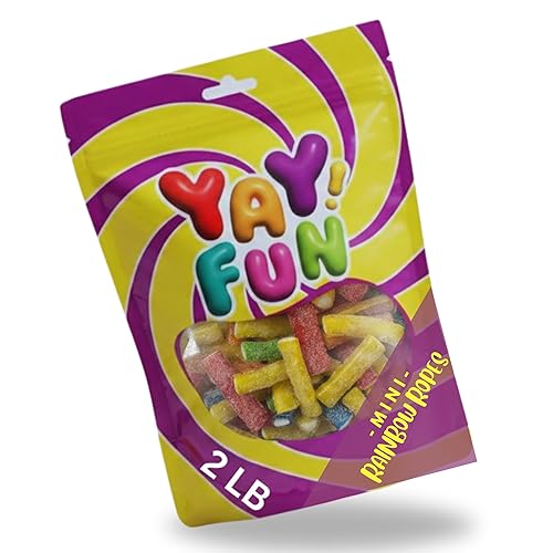 Rainbow Gummy Ropes Candy Mix, Halal Candy Bulk 2 Pound Bag | Assorted Filled Fruit Flavored Ropes | Rainbow Rope Candy Mix for Parties, Candy