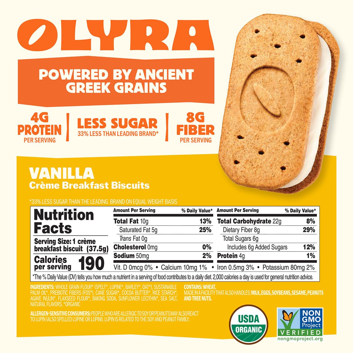 Olyra Organic Vanilla Cream Filled Breakfast Biscuit, 5.3 OZ