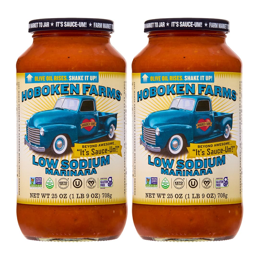 Hoboken Farms Low Sodium Marinara Sauce - Keto Certified, No Sugar Added, Non GMO Project Verified, Plant Based, and Paleo Friendly (25 Fl Oz, Pack