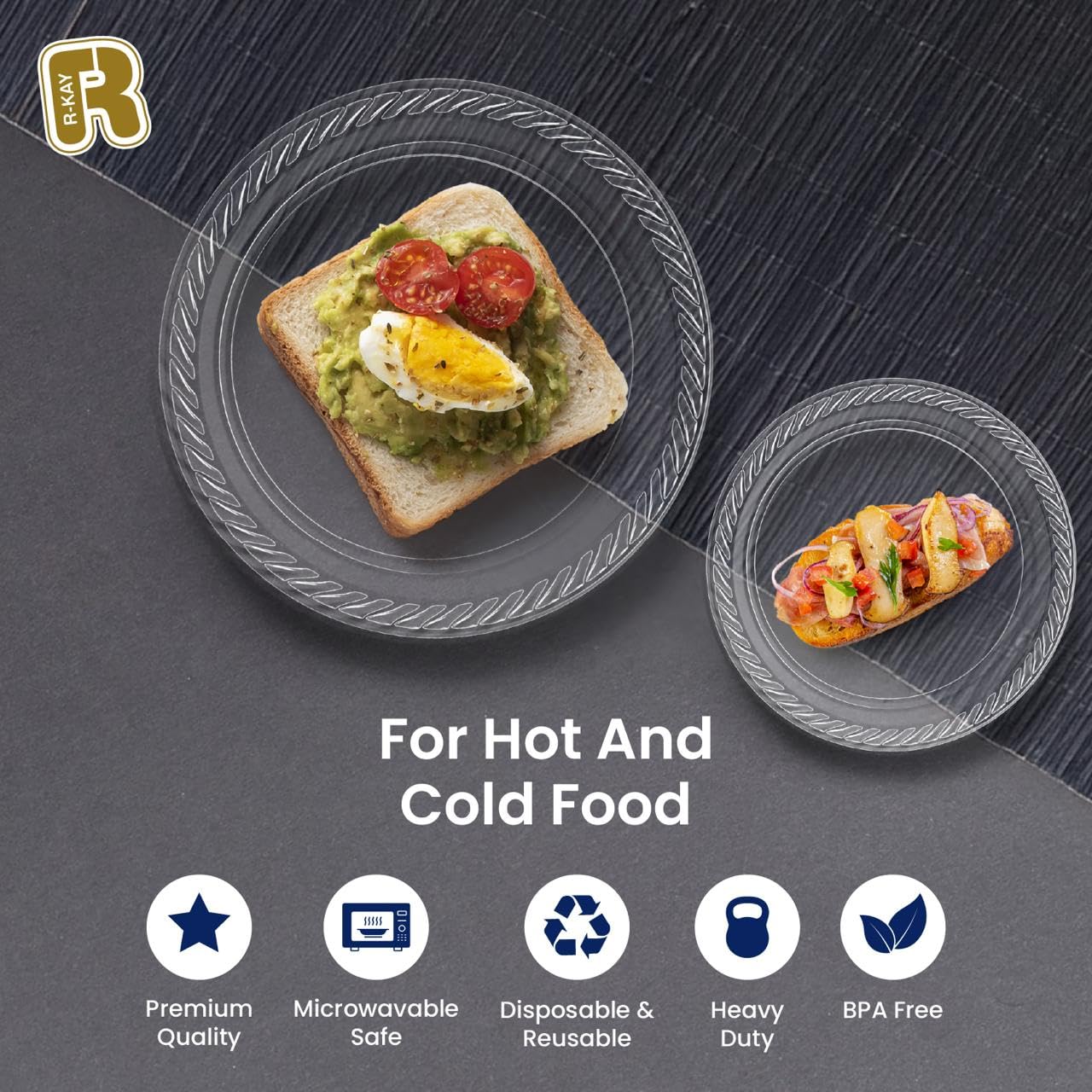 R-kay 100 Pack 9 Inch Clear Plastic Plates Disposable - Heavy Duty 9 Inch Clear Plates For Party - Microwavable Clear Disposable Plates