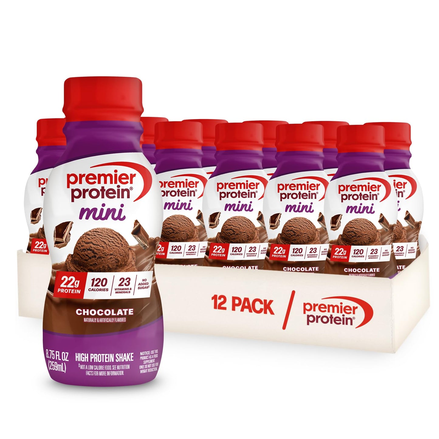Premier Protein Shake MINIs, Chocolate, 22g Protein, 120 Calories, No Added Sugar, 8.75 fl oz, 12 Pack