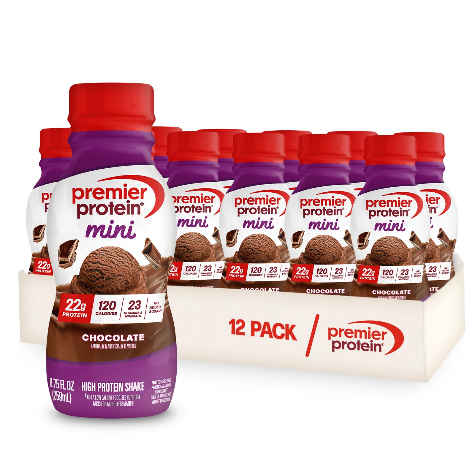 Premier Protein Shake MINIs, Chocolate, 22g Protein, 120 Calories, No Added Sugar, 8.75 fl oz, 12 Pack
