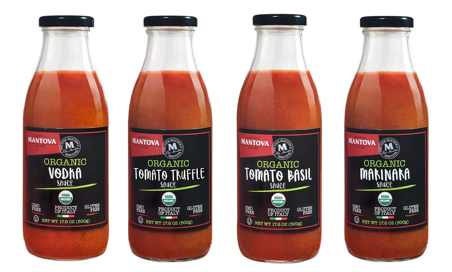 Mantova Artisanal Organic Italian Variety Pasta Sauce, Basil, Truffle, Vodka, Marinara, 4 Count