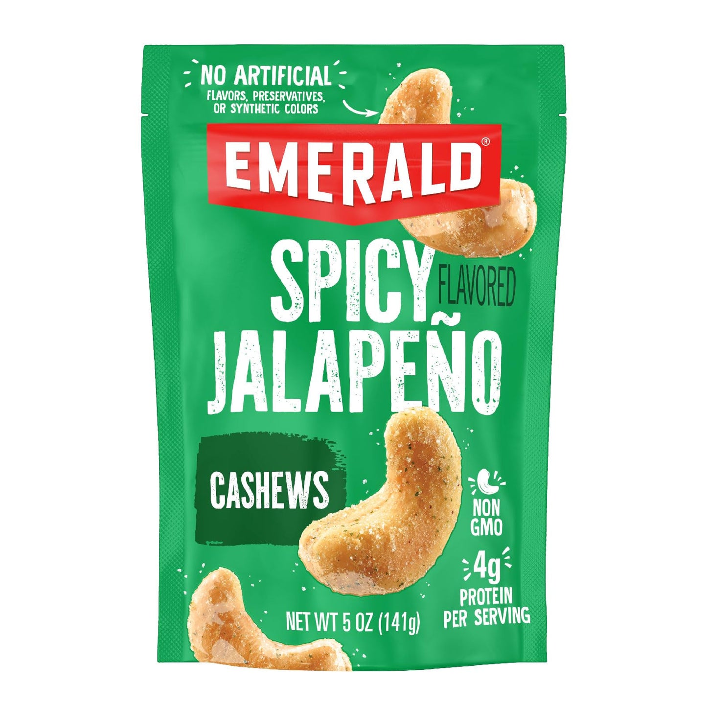Emerald Nuts Jalapeno Seasoned Cashews (1-Pack) | 5 Oz Resealable Bag | Plant-Based Protein, Kosher Certified, Non-GMO, Contains No Artificial