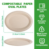 Enjamyo 120 Pack Oval Paper Plates,12.5 Inch Disposable Paper Plates,Super Strong Oval Paper Dinner Plates,Compostable Biodegradable Sugarcane Plates