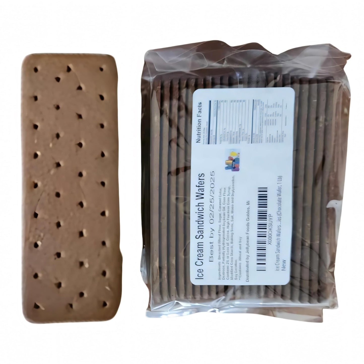 Jellybean Foods Ice Cream Sandwich Wafers - Crispy Chocolate Wafers For Ice Cream Sandwiches - Rectangular Sandwich Wafers - Chocolate Cookies