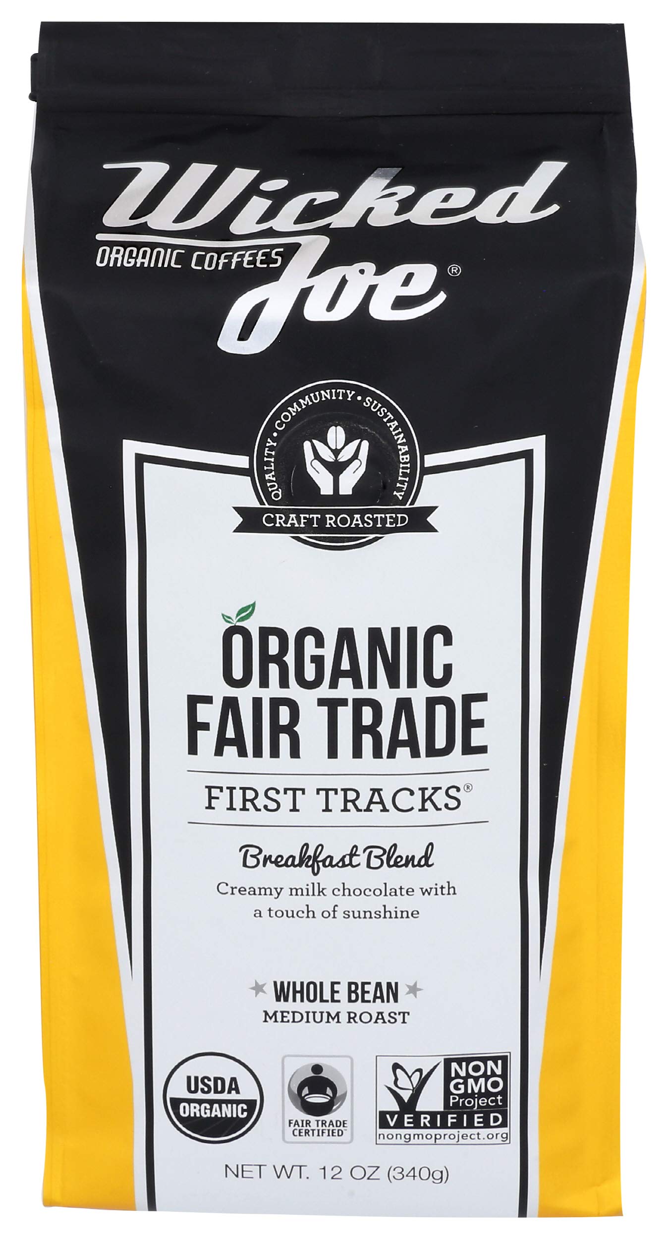 Wicked Joe Organic Coffee Breakfast Blend Whole Bean, 12 Ounce