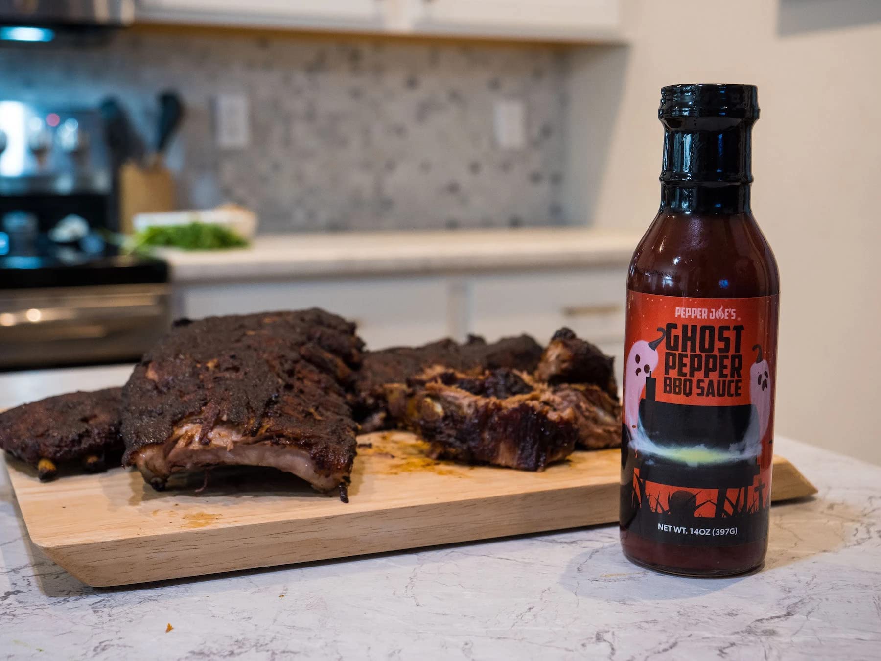 Pepper Joe’s Ghost Pepper BBQ Sauce - Hot and Spicy BBQ with Delicious Flavor Balance - Beer Infused Bhut Jolokia Pepper BBQ - 14 Ounces (3 Pack)