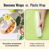 ZWS Essentials Beeswax Wraps, Reusable Cotton Food Storage Set for Kitchen, Lunch, Bread, Snacks, Bowls. Eco-Friendly Plastic-Free Alternative. 3-Pack