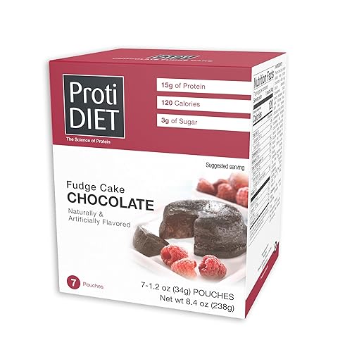 ProtiDIET Protein Chocolate Fudge Cake - 15g Protein - Low Fat High Protein Snacks for Adults - Quick and Easy-to-Prepare Healthy Protein Snack - 7 Cake Mix Pouches Per Box