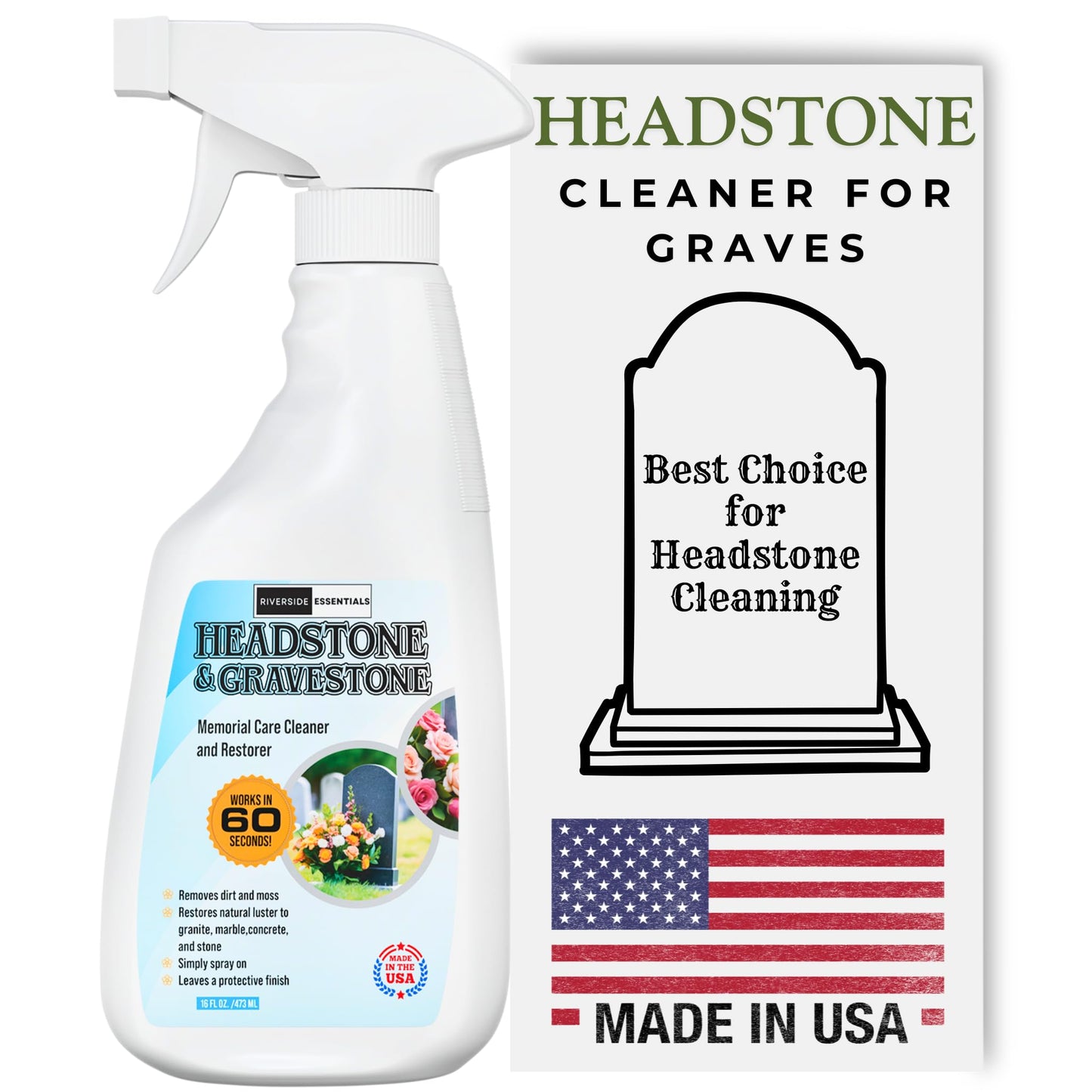Riverside Essentials 16oz Headstone Cleaner for Graves, Tombstones & Headstones - Highly Effective Solution for Restoring and Protecting Memorials