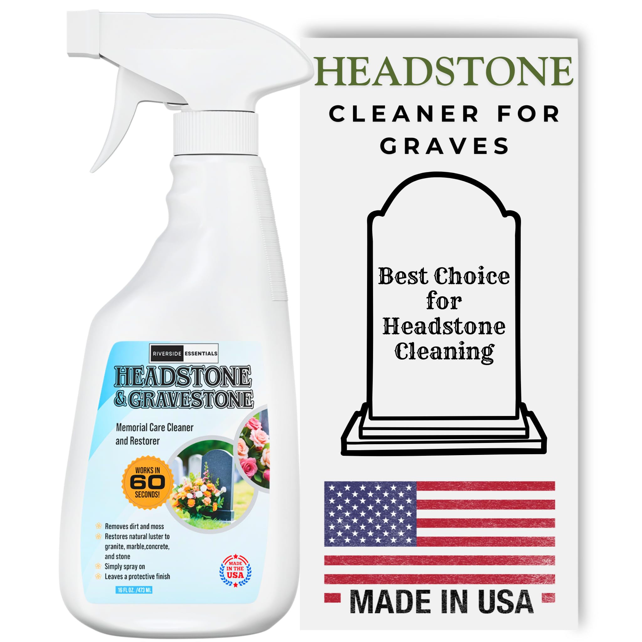 Riverside Essentials 16oz Headstone Cleaner for Graves, Tombstones & Headstones - Highly Effective Solution for Restoring and Protecting Memorials