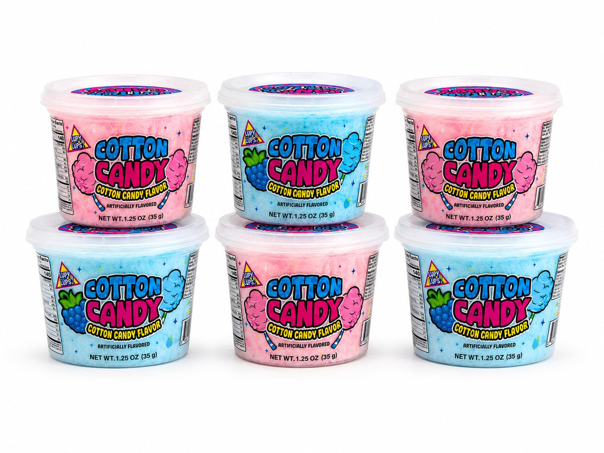 Cotton Candy Tubs | Vanilla & BlueRaspberry flavor Tub 6 pack assorted (7.5 Oz) - | Lupy Lups
