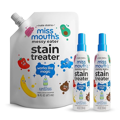 Miss Mouth’s Messy Eater Stain Treater Refill Ready Kit - 2 Pack Stain Remover Spray and 16oz Refill Pouch - Newborn & Baby Essentials - Food, Grease