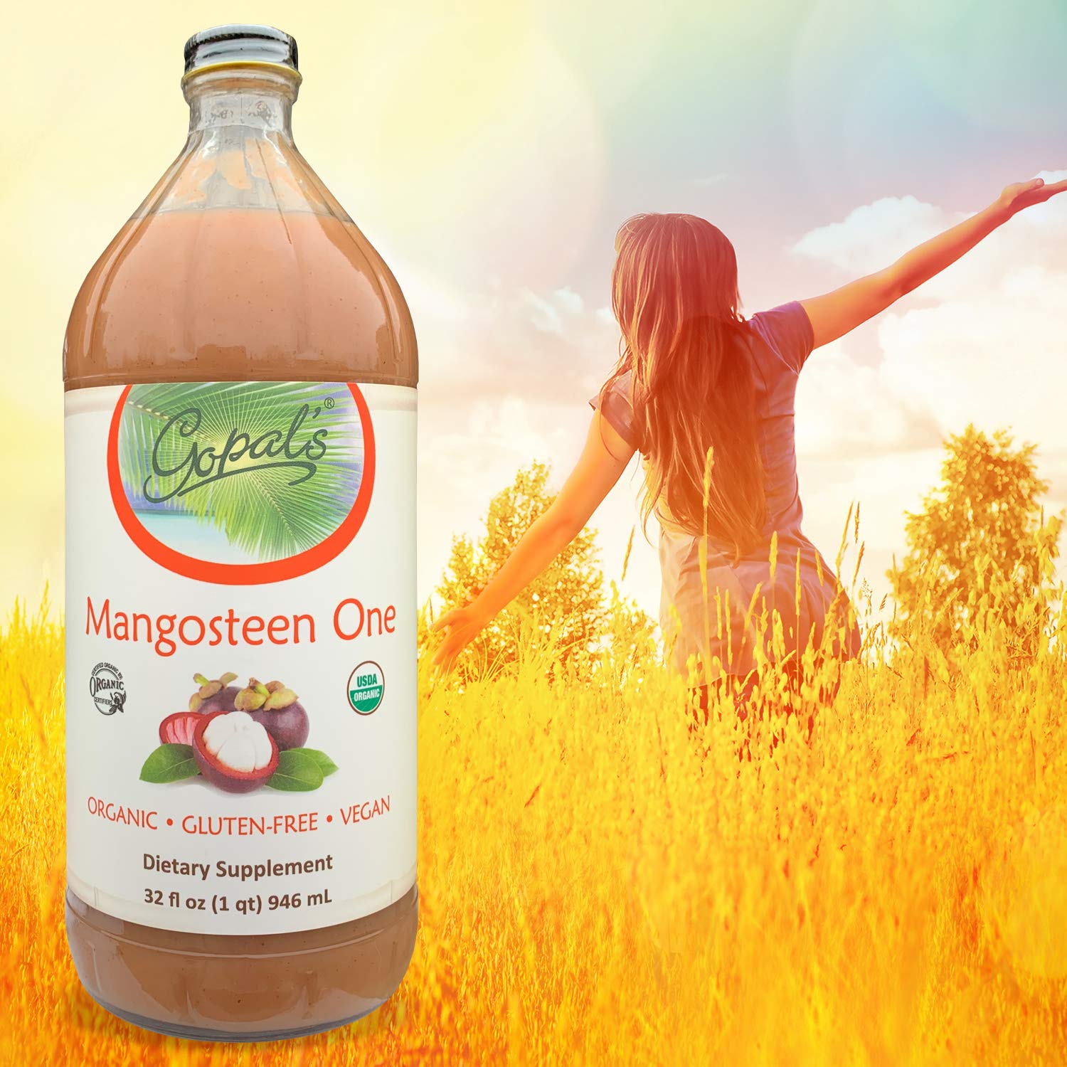Mangosteen One | 100% Pure Organic Mangosteen Juice - 32oz Glass Bottle (1qt) | Xanthone, Vitamin & Antioxidant Rich Whole Superfruit - Gluten-Free