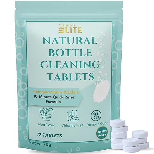 Salem's Elite Brand 12 Effervescent Water Bottle Cleaning Tablets | Tumbler Cleaning Tablets | Deodorizes & Removes Stains on Stainless Steel
