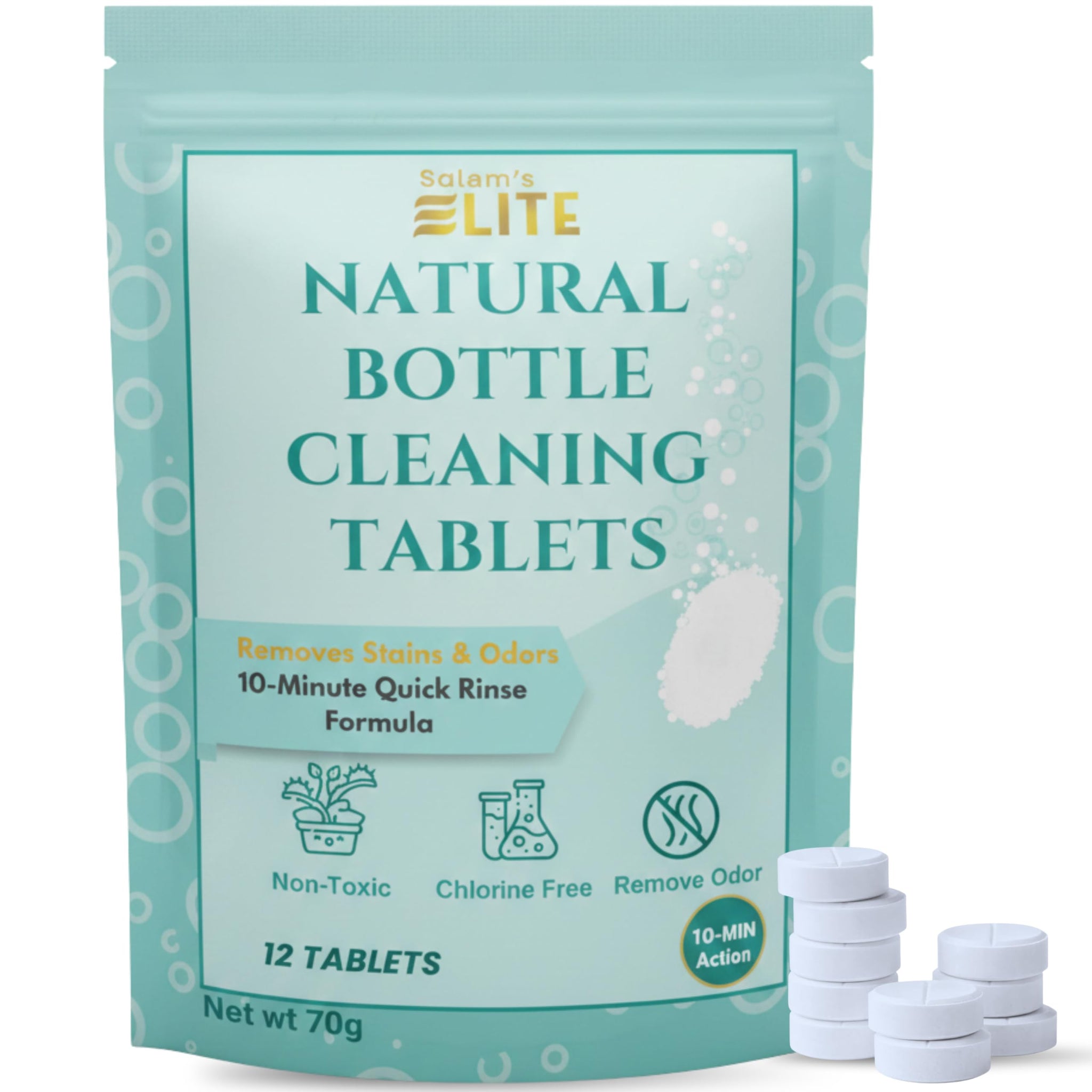 Salem's Elite Brand 12 Effervescent Water Bottle Cleaning Tablets | Tumbler Cleaning Tablets | Deodorizes & Removes Stains on Stainless Steel