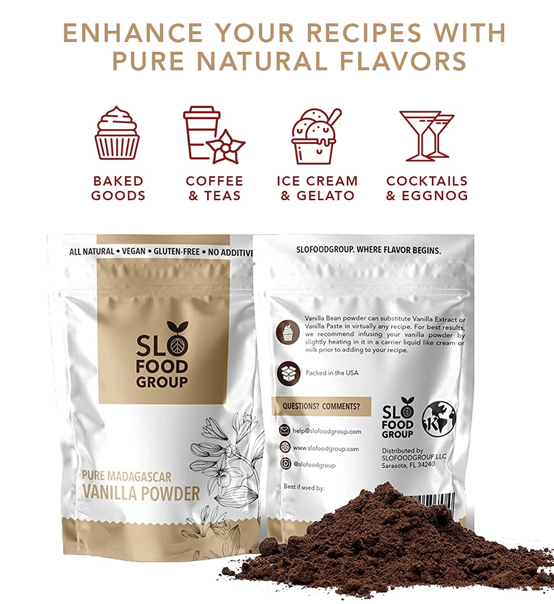 Slofoodgroup - Madagascar Vanilla Bean Powder - [ 16 oz.] - Made from Premium Whole Ground Grade A Vanilla Beans from Madagascar - For Cooking