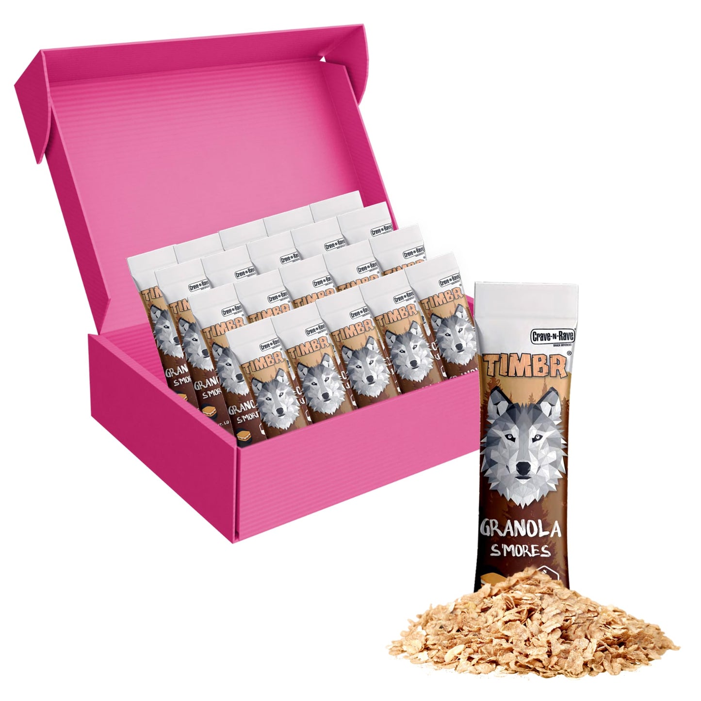 Crave-N-Rave TIMBR S'mores Granola Clusters, 1 oz, 20 Count - Whole Grain, Nut-Free Granola Smores Snack Packs for School, Office, Hiking