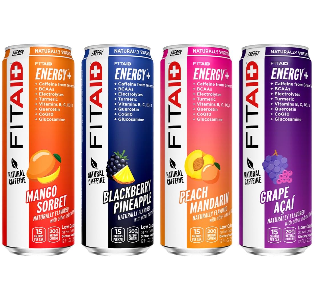 LIFEAID FITAID Energy, 200mg Natural Caffeine, Keto, Variety Pack, Optimum Performance Formula: BCAAs, Quercetin, Electrolytes, Omega-3s, 15 Calories