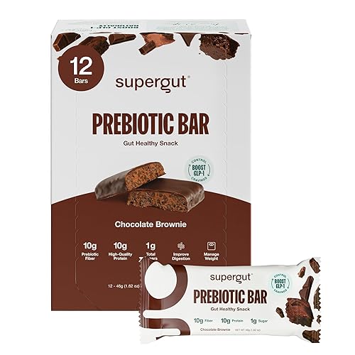 Supergut GLP-1 Boosting Prebiotic Bars, Chocolate Brownie - Gut Healthy Protein Snacks & Breakfast Bars - Keto-Friendly Meal Replacement Energy Bars