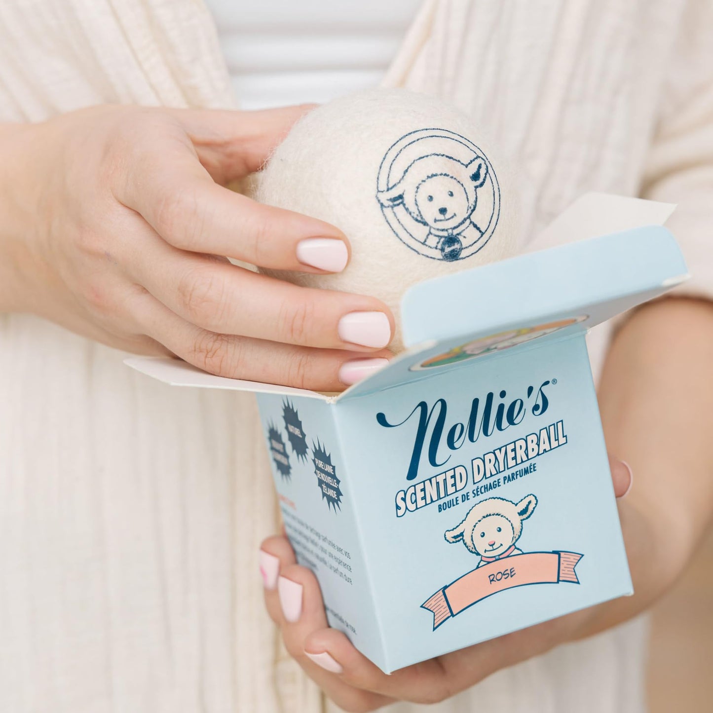 Nellie's Scented Wool Dryerball - Rose Scented - Made with 100% Pure New Zealand Wool and Lasts Approximately 50 Drying Loads - Silent in Your Dryer!