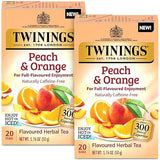 Twinings Peach & Orange Herbal Tea 2-Pack (20 Tea Bags Ea) - Naturally Caffeine-Free Sweet & Juicy Tea + Reusable Tea Bag Holder