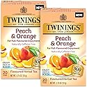 Twinings Peach & Orange Herbal Tea 2-Pack (20 Tea Bags Ea) - Naturally Caffeine-Free Sweet & Juicy Tea + Reusable Tea Bag Holder