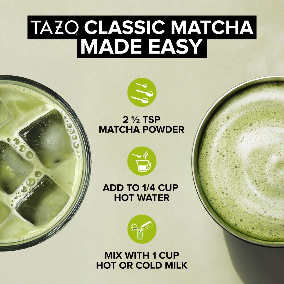 TAZO Organic Classic Matcha Latte, Barista Blend Matcha Powder, 10 Servings, Café?Quality Matcha, Lightly Sweetened with Organic Sugar, Easy to Make