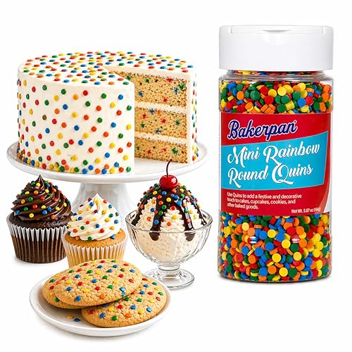 Bakerpan Quins Rainbow Sprinkles for Cake Decorating - 5.87 Ounces - Crunchy Rainbow Edible Confetti Sprinkles for Cupcakes, Ice Cream, Cookies, Cakes