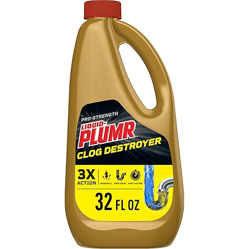 Clorox Liquid-Plumr Pro-Strength Clog Destroyer, Liquid Drain Cleaner, 32 Fl Oz., Pack of 9 (Pack May Vary)