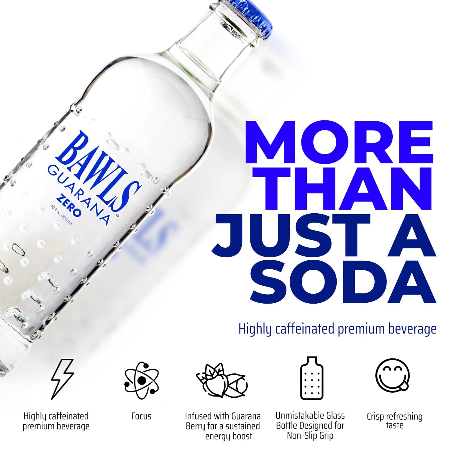BAWLS Guarana Zero, BAWLS Guarana Drink, Guarana Soda, Guarana Fueled Soda for Energy, High Energy Caffeinated Drink, 10oz 12 Pack Glass Bottles