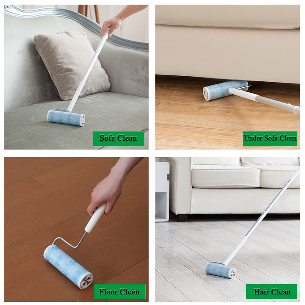 UNIKON 802 Lint Roller Sticky Roller Pet Hair Roller, Long Handle Sticky Mop With 4-Foot Extendable Handle 30 Sheets Roller