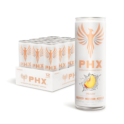 PHX Hydration Energy Drink - 700mg Electrolytes, 200mg Natural Green Tea Caffeine, 100% Daily Value 8 Essential Vitamins - 12 oz Cans (12 Pack) (12