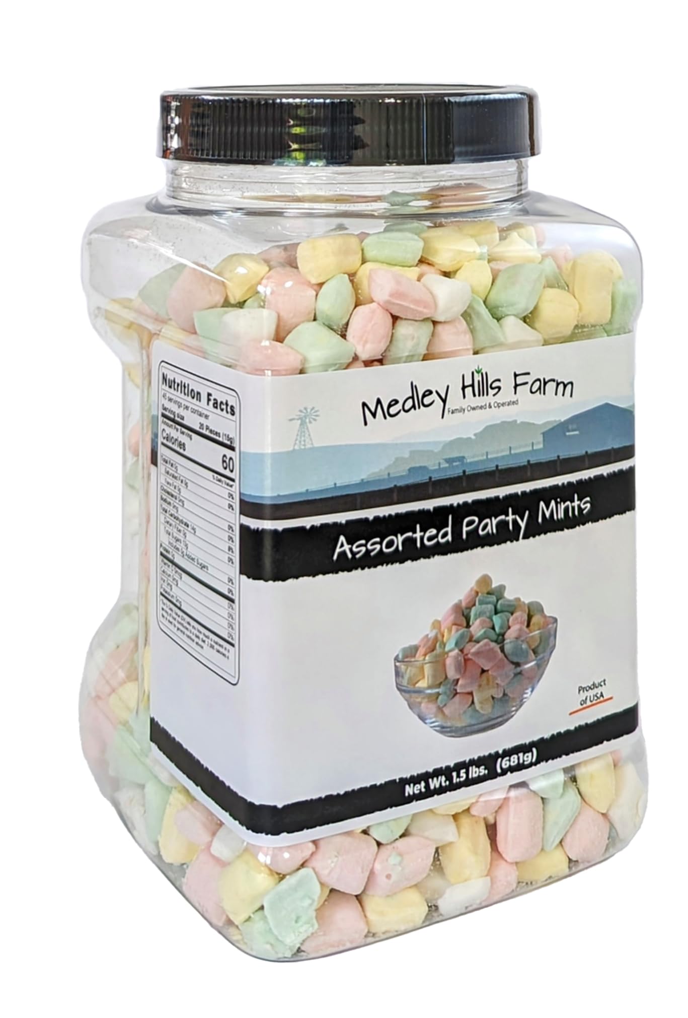 Assorted Party Mints By Medley Hills Farm in Reusable Container 1.5 lbs. - Great wedding mints for guests, baby shower or birthday party - Product