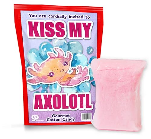 Kiss My Axolotl Gourmet Cotton Candy - Gag Christmas Gifts for Adults and Teens - Gourmet Cotton Candy for the Holidays - Stocking Stuffers and White