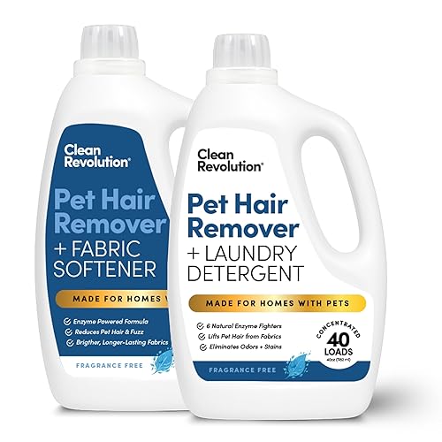 Clean Revolution Pet Hair Remover Laundry System 2-pack: Laundry Detergent + Fabric Softener with HairLift Technology, Fragrance-Free, 6 Natural