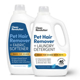 Clean Revolution Pet Hair Remover Laundry System 2-pack: Laundry Detergent + Fabric Softener with HairLift Technology, Fragrance-Free, 6 Natural