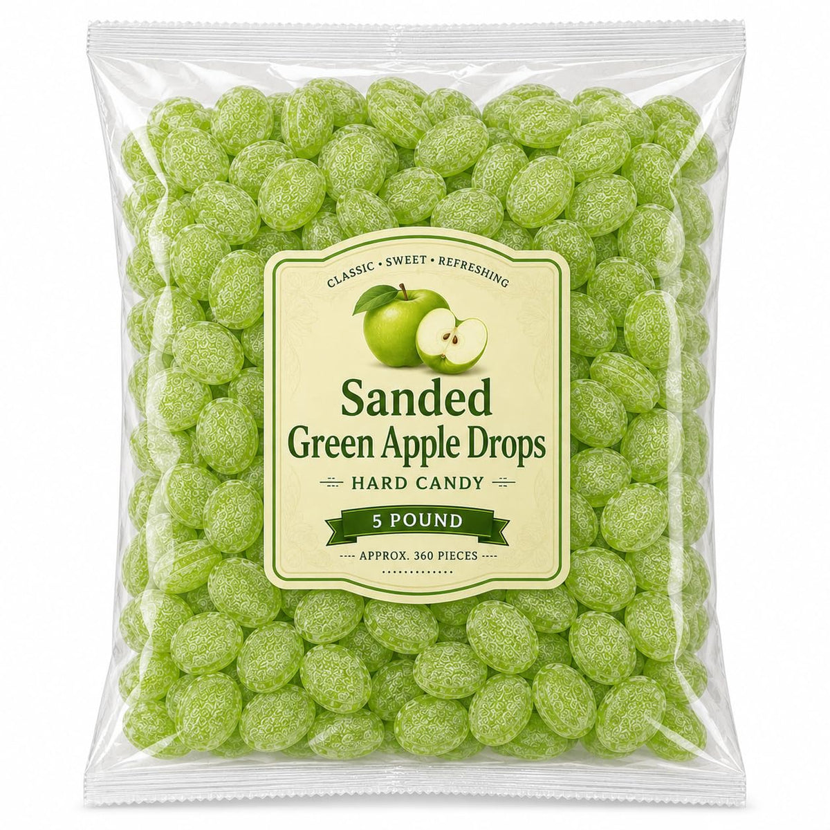 Sanded Green Apple Hard Candy, Tart Fruit Flavor - 5 lb (Approx. 450 pieces)
