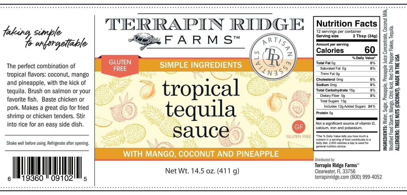 Terrapin Ridge Farms Tropical Tequila Sauce with Coconut Mango Pineapple - 14.5 Fl Oz Bottle (Pack of 2)