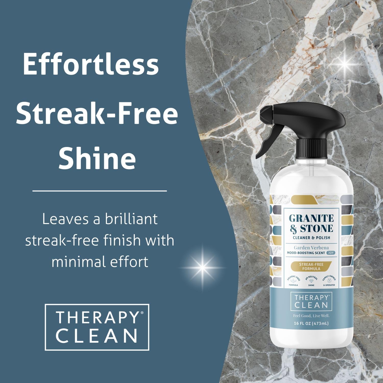 Therapy Granite Cleaner Kit with Microfiber - Daily Countertop Cleaner for Stone, Granite, Marble, Soapstone, Quartz, Quartzite, Slate, Headstone